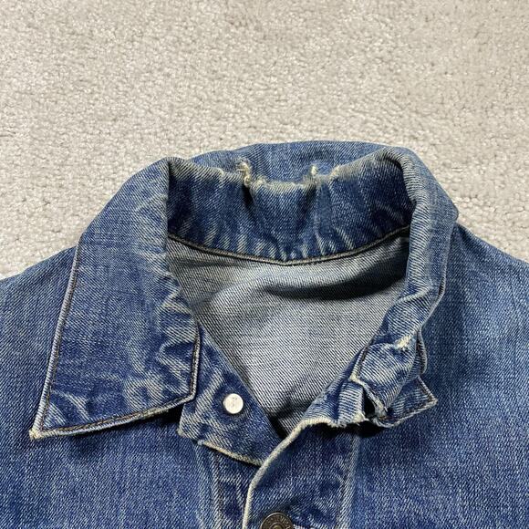 Vintage Levis Jacket Mens S Blue Denim Trucker Orange Tab 70s 80s Whiskers Retro - Picture 7 of 8